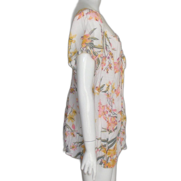 TORRID Top, 3/3X, Off-white/Pink Floral, Smocked, Lace front, Short sleeves - Picture 5 of 14